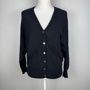 PHILOSOPHY Women’s Medium Black V-Neck Button Down Cardigan Fitted Ribbed